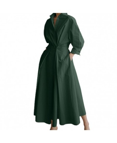 Lapel Neck Long Sleeve Pockets Maxi Dress Solid Color Single Breasted Shirt Dress Ladies Split Hem Women Casual Dress $40.69 ...