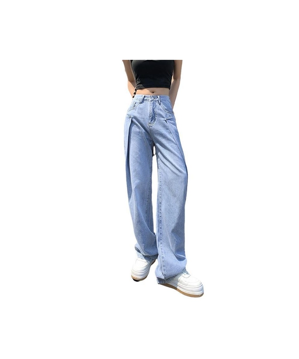 2023 Spring Autumn Womens Thin Light Blue Wide Leg Jeans Women Style High Waist Slim Straight Jean Denim Pants Trousers Tide ...