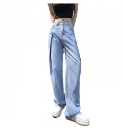 2023 Spring Autumn Womens Thin Light Blue Wide Leg Jeans Women Style High Waist Slim Straight Jean Denim Pants Trousers Tide ...