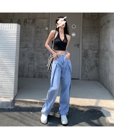 2023 Spring Autumn Womens Thin Light Blue Wide Leg Jeans Women Style High Waist Slim Straight Jean Denim Pants Trousers Tide ...