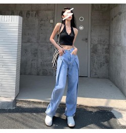 2023 Spring Autumn Womens Thin Light Blue Wide Leg Jeans Women Style High Waist Slim Straight Jean Denim Pants Trousers Tide ...