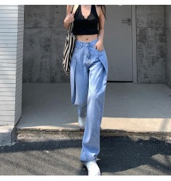 2023 Spring Autumn Womens Thin Light Blue Wide Leg Jeans Women Style High Waist Slim Straight Jean Denim Pants Trousers Tide ...