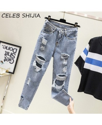 2023 Vintage Hole Jeans Woman Boyfriend Style Light Blue Ripped High Waist Denim Harem Pants for Woman Korean Chic Jean Femal...