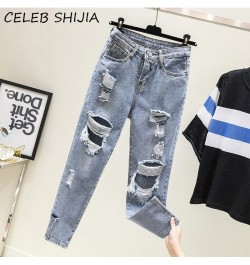 2023 Vintage Hole Jeans Woman Boyfriend Style Light Blue Ripped High Waist Denim Harem Pants for Woman Korean Chic Jean Femal...