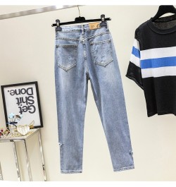 2023 Vintage Hole Jeans Woman Boyfriend Style Light Blue Ripped High Waist Denim Harem Pants for Woman Korean Chic Jean Femal...