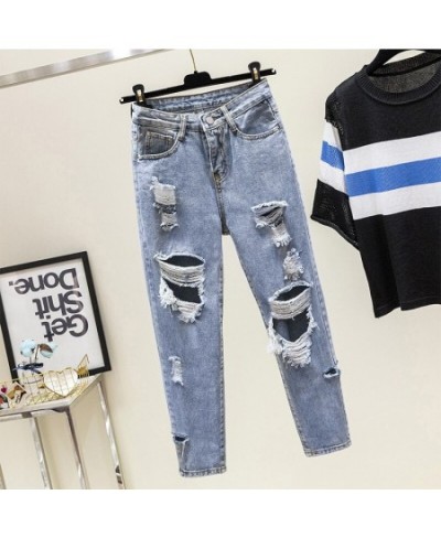 2023 Vintage Hole Jeans Woman Boyfriend Style Light Blue Ripped High Waist Denim Harem Pants for Woman Korean Chic Jean Femal...