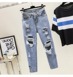 2023 Vintage Hole Jeans Woman Boyfriend Style Light Blue Ripped High Waist Denim Harem Pants for Woman Korean Chic Jean Femal...