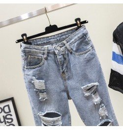 2023 Vintage Hole Jeans Woman Boyfriend Style Light Blue Ripped High Waist Denim Harem Pants for Woman Korean Chic Jean Femal...