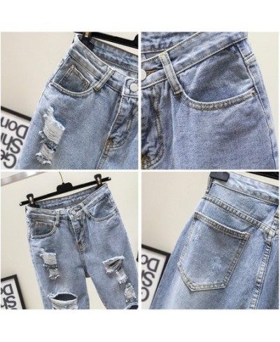 2023 Vintage Hole Jeans Woman Boyfriend Style Light Blue Ripped High Waist Denim Harem Pants for Woman Korean Chic Jean Femal...