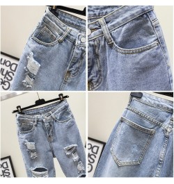 2023 Vintage Hole Jeans Woman Boyfriend Style Light Blue Ripped High Waist Denim Harem Pants for Woman Korean Chic Jean Femal...