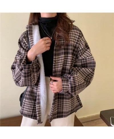 2022 Velvet Thick Warm Women's Plaid Shirt Female Stripe Long Sleeve Tops Winter Fleece Casual Check Blouse Autumn Clothes XX...