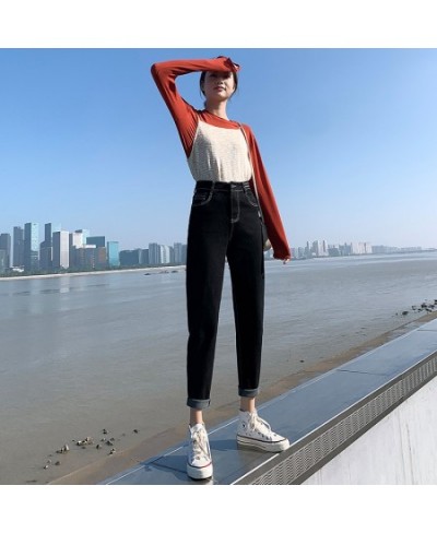 Spring Autumn Female High-waist Loose Straight Stretch Denim Harem Pants Women Jeans $53.41 - Jeans