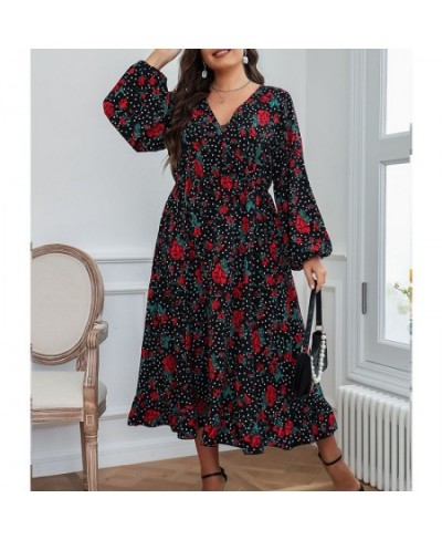 Autumn Winter Elegant Print Polka Dot Plus Size Dress Women Long Sleeve Flower Fashion Oversized Chic Vestidos De Fiesta Fema...