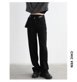 Women's Jeans Black Irregular Waist Straight Leg Wide Denim Pants Casual Female Trousers Streetwear Spring Summer 2023 $67.95...