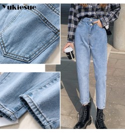 high waist jeans woman street style elastic waist denim pants Cotton Loose Coated Vintage Washed boyfriend jeans 2022 $47.86 ...