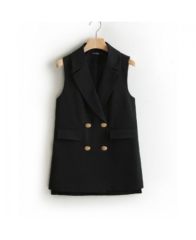 Office Lady Long Casual Vest Women Classic Double Breasted Loose Black Waistcoat Woman Elegant Sleeveless Outerwear Chic E26 ...