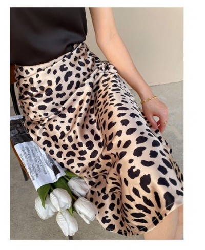 2023 Summer Leopard Print Skirt Women A-line High Waist Slik Satin Skirt Midi Elegant Vintage Long Skirt for Women $36.50 - B...