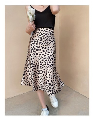 2023 Summer Leopard Print Skirt Women A-line High Waist Slik Satin Skirt Midi Elegant Vintage Long Skirt for Women $36.50 - B...