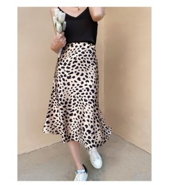 2023 Summer Leopard Print Skirt Women A-line High Waist Slik Satin Skirt Midi Elegant Vintage Long Skirt for Women $36.50 - B...