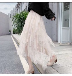 Women's Skirt Women's Pleated Skirt Spring and Summer Star Net Gauze Skirt Sequins Starry Sky High Waist Irregular $42.05 - S...