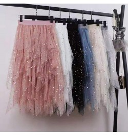 Women's Skirt Women's Pleated Skirt Spring and Summer Star Net Gauze Skirt Sequins Starry Sky High Waist Irregular $42.05 - S...