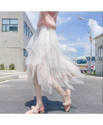 Women's Skirt Women's Pleated Skirt Spring and Summer Star Net Gauze Skirt Sequins Starry Sky High Waist Irregular $42.05 - S...