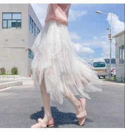 Women's Skirt Women's Pleated Skirt Spring and Summer Star Net Gauze Skirt Sequins Starry Sky High Waist Irregular $42.05 - S...