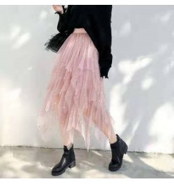 Women's Skirt Women's Pleated Skirt Spring and Summer Star Net Gauze Skirt Sequins Starry Sky High Waist Irregular $42.05 - S...