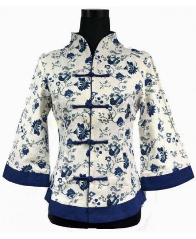 Chinese Womens Shirt Linen Tops Mandarin Collar Blouse Lady Clothing Fashion Jacket Top Dress Flowers M L XL XXL 3XL 4XL 5XL ...