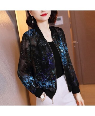 Plus Size Jackets Women 2023 Fashion Summer Women's Print Lace Basic Jacket Thin Bomber Female Baseball Jacket Sunscreen $24....