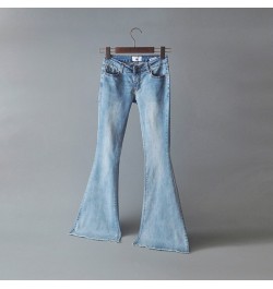 High-waisted Denim Pockets Buttons Washed Straight Trousers Stretchy Slim Sexy Women's Wide-leg Denim Trousers $39.71 - Jeans