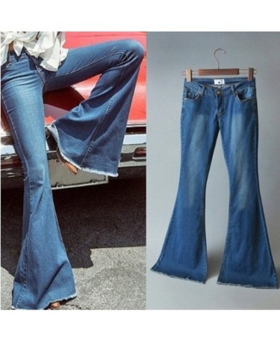 High-waisted Denim Pockets Buttons Washed Straight Trousers Stretchy Slim Sexy Women's Wide-leg Denim Trousers $39.71 - Jeans