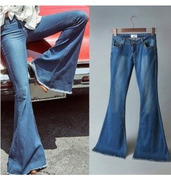 High-waisted Denim Pockets Buttons Washed Straight Trousers Stretchy Slim Sexy Women's Wide-leg Denim Trousers $39.71 - Jeans