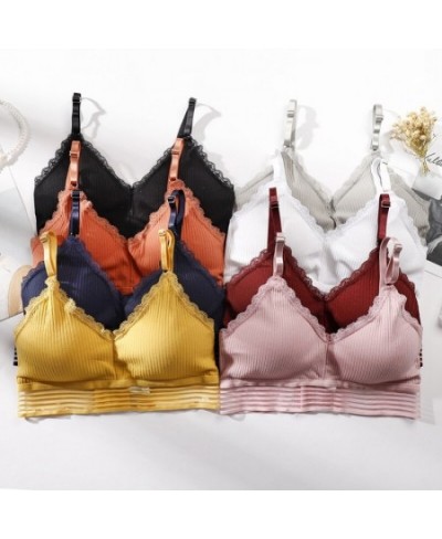 Lace Cotton Bras For Women Lingerie Seamless Wirefree Underwear Padded Bra Cropped Cami Lace Bras Female Push Up Brassiere $1...