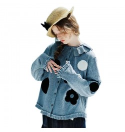 Spring 2023 Original Pullover Printed Polka Dot Thick velvet pressed ruffle collar Shirt Long sleeve blue shirt 234014 $105.2...