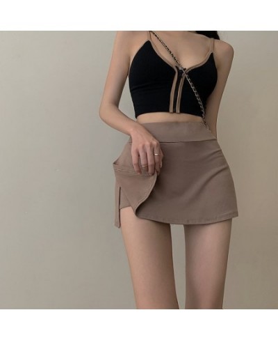 Gothic y2k dark mini skirt Korean fashion casual skirt 90s vinatge summer irregular split high waist elastic sports skirt wom...