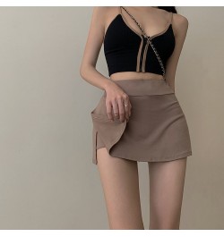 Gothic y2k dark mini skirt Korean fashion casual skirt 90s vinatge summer irregular split high waist elastic sports skirt wom...