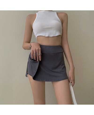 Gothic y2k dark mini skirt Korean fashion casual skirt 90s vinatge summer irregular split high waist elastic sports skirt wom...