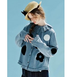 Spring 2023 Original Pullover Printed Polka Dot Thick velvet pressed ruffle collar Shirt Long sleeve blue shirt 234014 $105.2...