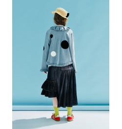 Spring 2023 Original Pullover Printed Polka Dot Thick velvet pressed ruffle collar Shirt Long sleeve blue shirt 234014 $105.2...