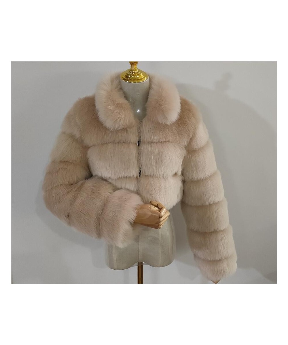 Cropped fur coat Woman's thick Fox Fur Coat Short Winter Style Fashion Women Furry Jacket Faux Fur Top $110.72 - Jackets & Coats