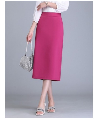 Summer Autumn Broadcloth Wrap Skirt Women Rose red Apricot Black High Waist Pencil S-3XL Size Mid Long Slit Occupation Skirt ...