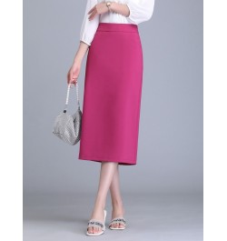 Summer Autumn Broadcloth Wrap Skirt Women Rose red Apricot Black High Waist Pencil S-3XL Size Mid Long Slit Occupation Skirt ...