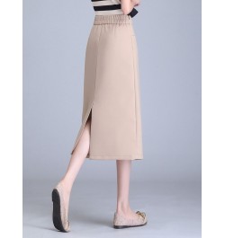 Summer Autumn Broadcloth Wrap Skirt Women Rose red Apricot Black High Waist Pencil S-3XL Size Mid Long Slit Occupation Skirt ...