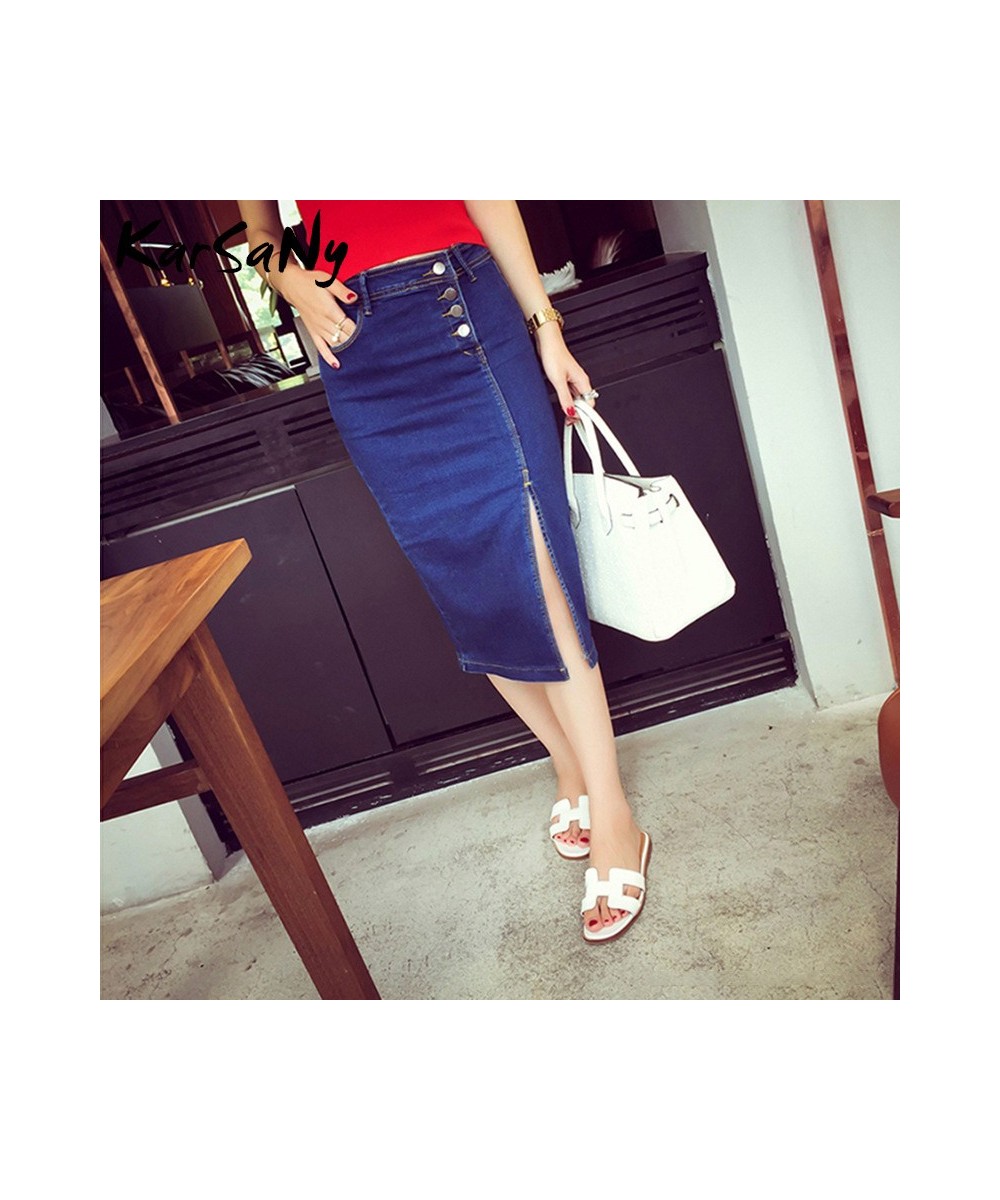 Women Pencil Skirt Midi Jeans Strech 2002 Summer High Waisted Denim Skirts Women Summer Jeans Midi Skirt Buttons Denim Skirts...