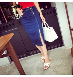 Women Pencil Skirt Midi Jeans Strech 2002 Summer High Waisted Denim Skirts Women Summer Jeans Midi Skirt Buttons Denim Skirts...