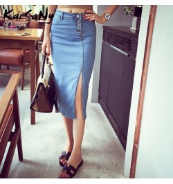 Women Pencil Skirt Midi Jeans Strech 2002 Summer High Waisted Denim Skirts Women Summer Jeans Midi Skirt Buttons Denim Skirts...