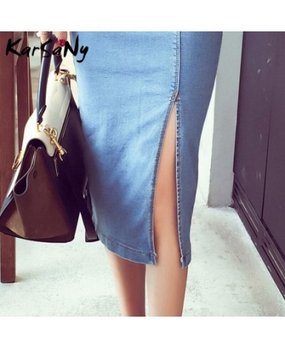 Women Pencil Skirt Midi Jeans Strech 2002 Summer High Waisted Denim Skirts Women Summer Jeans Midi Skirt Buttons Denim Skirts...