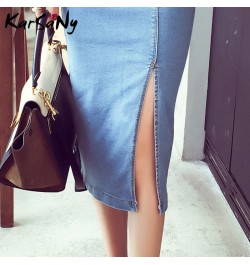 Women Pencil Skirt Midi Jeans Strech 2002 Summer High Waisted Denim Skirts Women Summer Jeans Midi Skirt Buttons Denim Skirts...