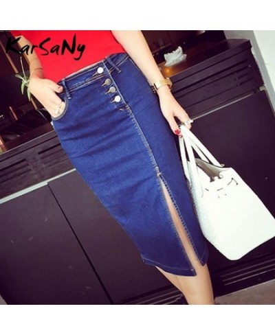 Women Pencil Skirt Midi Jeans Strech 2002 Summer High Waisted Denim Skirts Women Summer Jeans Midi Skirt Buttons Denim Skirts...